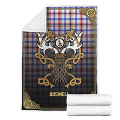 Clan Boswell Modern Tartan Crest Premium Blanket Celtic Stag Style KZ60 Clan Boswell Tartan Today