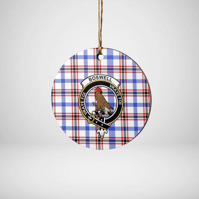Clan Boswell Modern Tartan Crest Round Ceramic Ornament