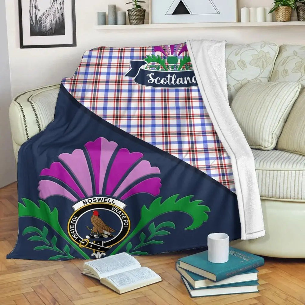 Clan Boswell Tartan Crest Premium Blanket Thistle Style FR26 Clan Boswell Tartan Today