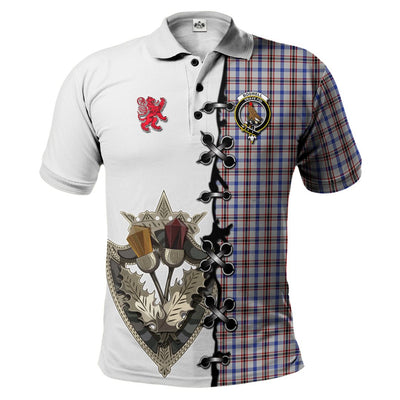 Clan Boswell Tartan Polo Shirt - Lion Rampant And Celtic Thistle Style