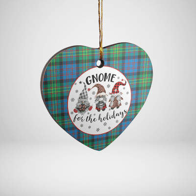 Clan Bowie Ancient Tartan Gnome Heart Ceramic Ornament