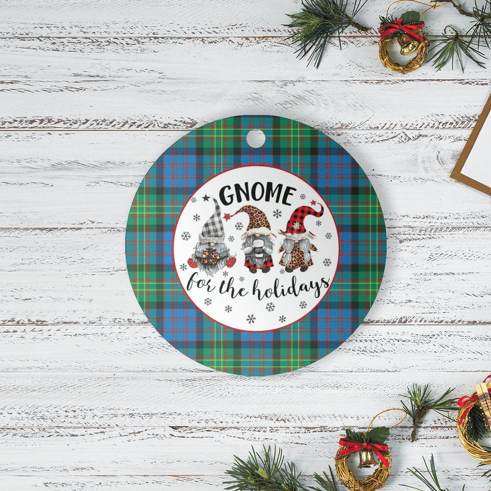 Clan Bowie Ancient Tartan Gnome Round Ceramic Ornament ES97 Bowie Ancient Tartan Tartan Christmas