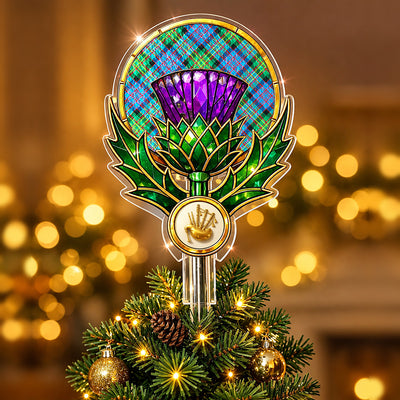 Clan Bowie Ancient Tartan Thistle Christmas Tree Topper