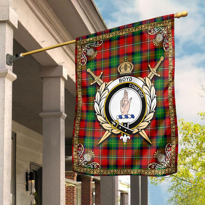 Clan Boyd Modern Tartan Crest Garden Flag - Celtic Thistle