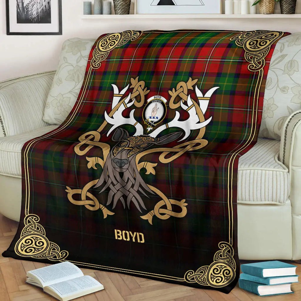 Clan Boyd Modern Tartan Crest Premium Blanket Celtic Stag Style WE34 Clan Boyd Tartan Today