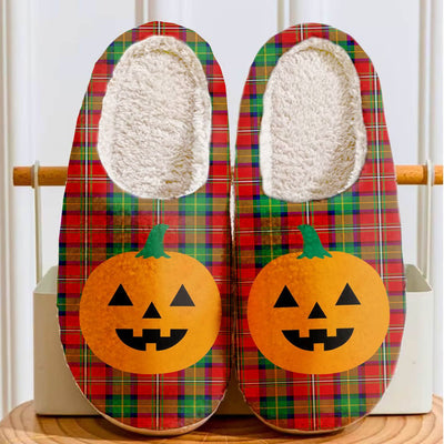 Clan Boyd Modern Tartan Halloween Pumpkin Slippers, Fluffy Spooky Slippers