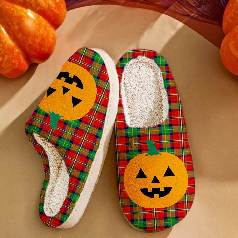 Clan Boyd Modern Tartan Halloween Pumpkin Slippers, Fluffy Spooky Slippers VM61 Boyd Modern Tartan Tartan Halloween