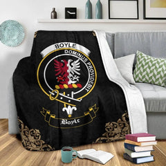 Clan Boyle Crest Tartan Premium Blanket Black CM92 Clan Boyle Tartan Today