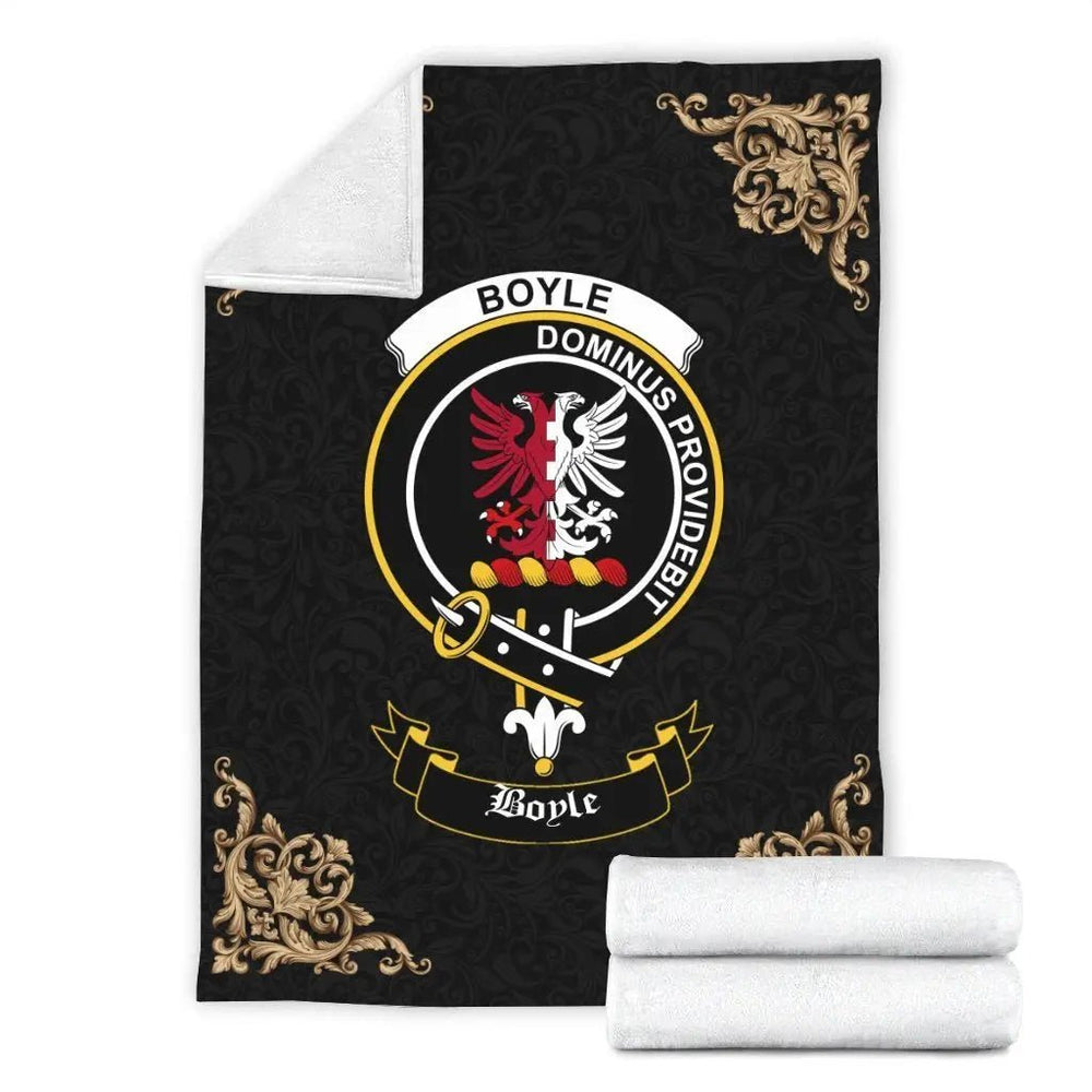 Clan Boyle Crest Tartan Premium Blanket Black CM92 Clan Boyle Tartan Today