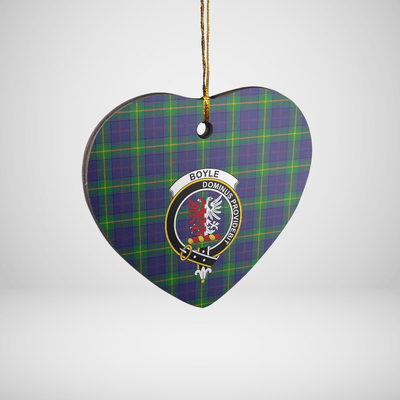 Clan Boyle Tartan Crest Heart Ceramic Ornament