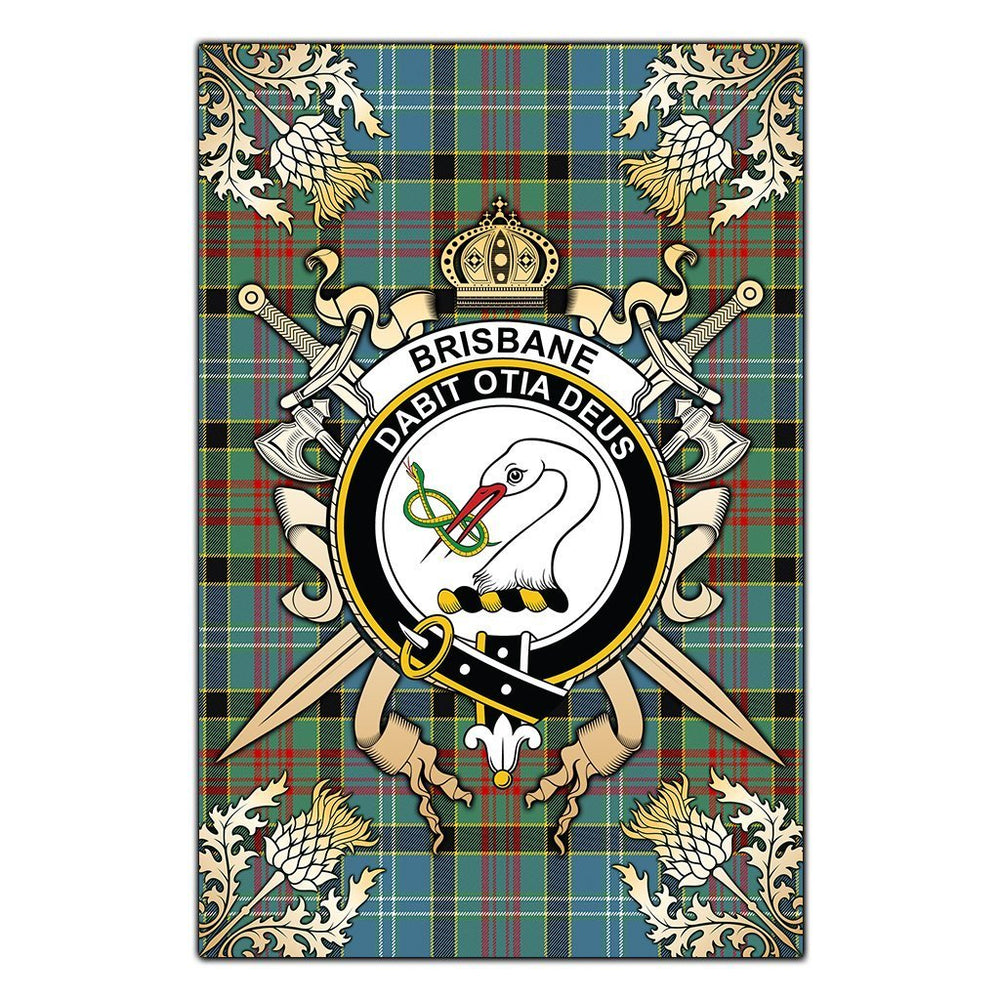 Clan Brisbane Modern Tartan Crest Black Garden Flag - Gold Thistle YD48 Clan Brisbane Tartan Today