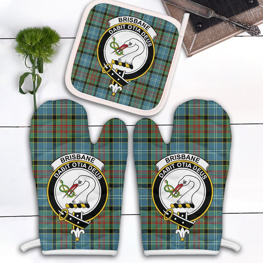 Clan Brisbane Modern Tartan Crest Oven Mitt And Pot Holder (2 Oven Mitts + 1 Pot Holder) ND65 Clan Brisbane Tartan Today