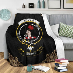Clan Brodie Crest Tartan Premium Blanket Black ZG58 Clan Brodie Tartan Today