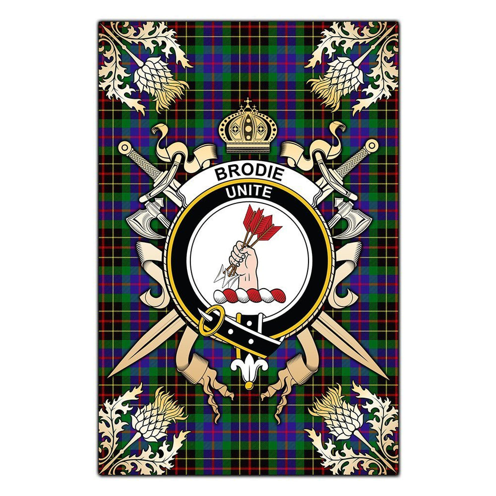 Clan Brodie Hunting Modern Tartan Crest Black Garden Flag - Gold Thistle NF14 Clan Brodie Tartan Today