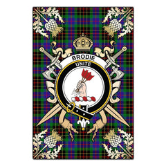 Clan Brodie Hunting Modern Tartan Crest Black Garden Flag - Gold Thistle NF14 Clan Brodie Tartan Today