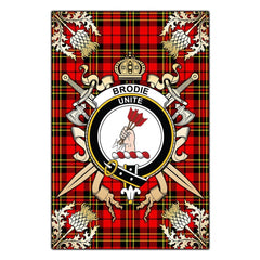 Clan Brodie Modern Tartan Crest Black Garden Flag  - Gold Thistle  NY19 Clan Brodie Tartan Today