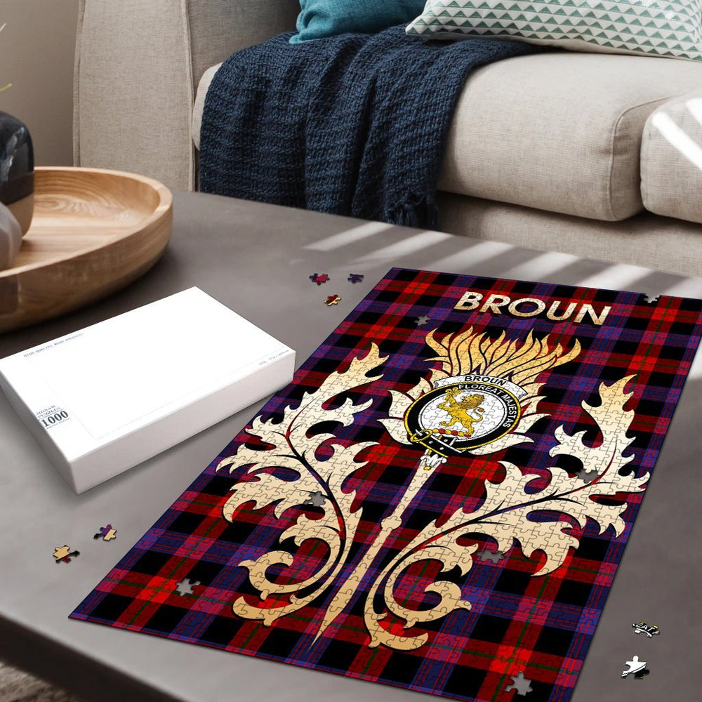 Clan Broun Modern Modern Tartan Crest Thistle Jigsaw Puzzles Gift For Family OT65 Clan Brown / Broun Tartan Today