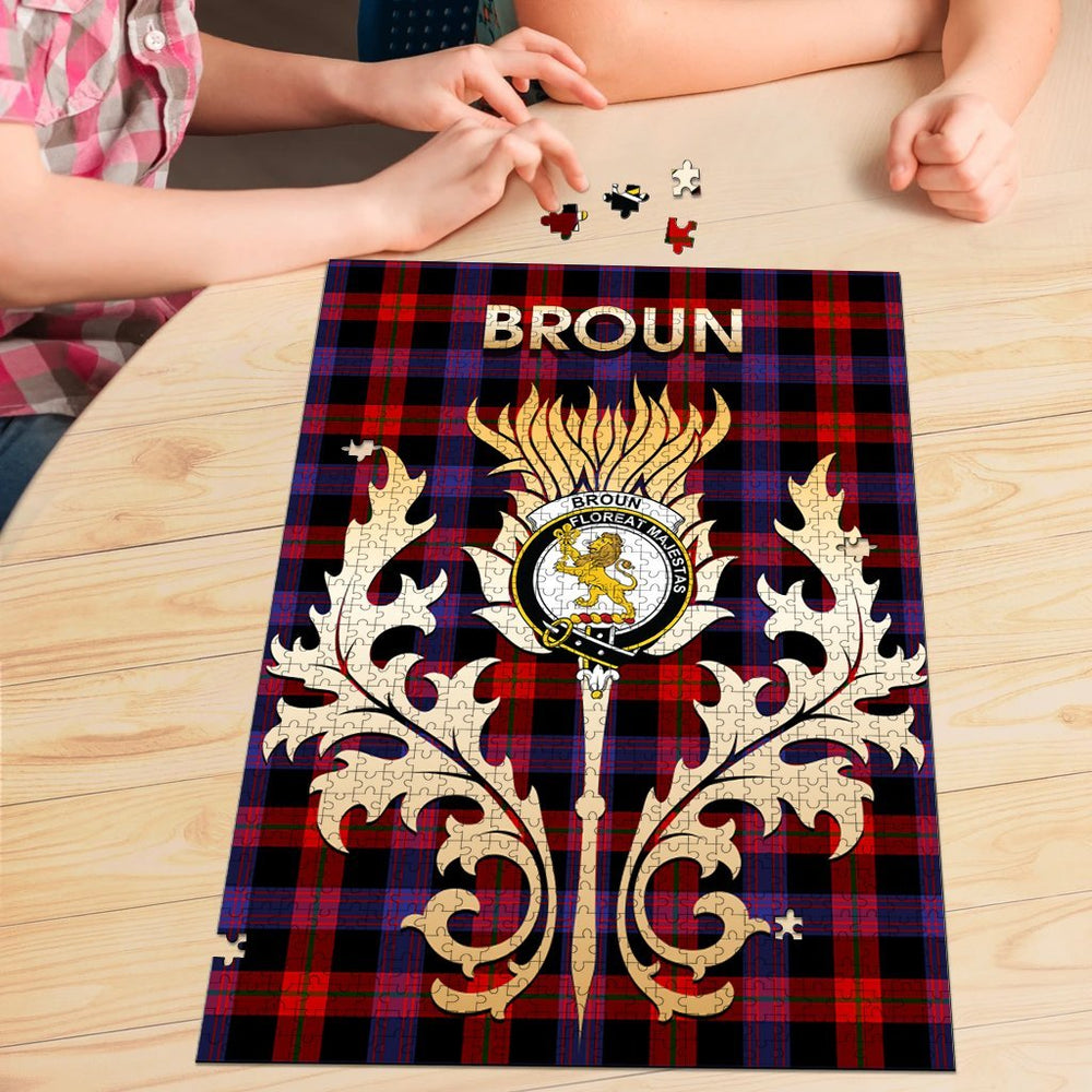Clan Broun Modern Modern Tartan Crest Thistle Jigsaw Puzzles Gift For Family OT65 Clan Brown / Broun Tartan Today