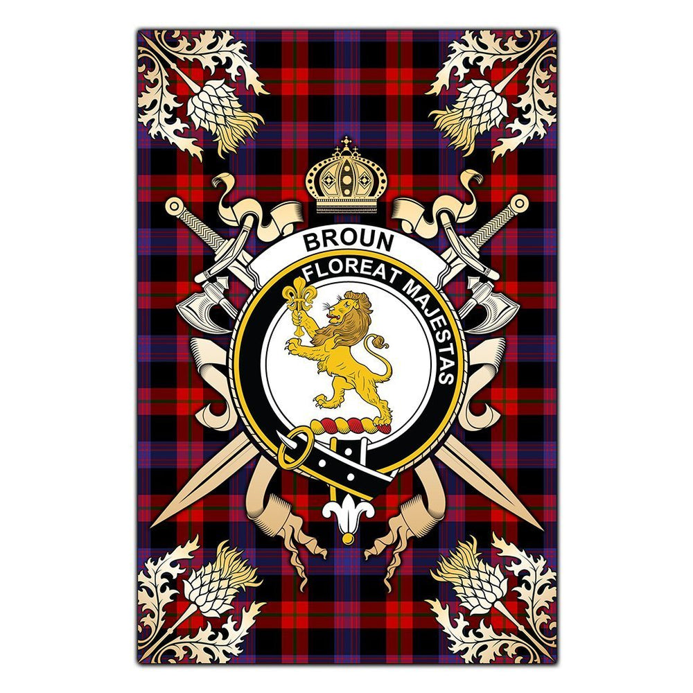 Clan Broun Modern Tartan Crest Black Garden Flag - Gold Thistle KG78 Clan Brown / Broun Tartan Today