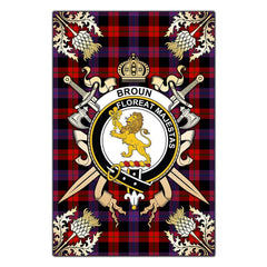 Clan Broun Modern Tartan Crest Black Garden Flag - Gold Thistle KG78 Clan Brown / Broun Tartan Today