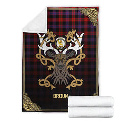 Clan Broun Modern Tartan Crest Premium Blanket Celtic Stag Style SA33 Clan Brown / Broun Tartan Today