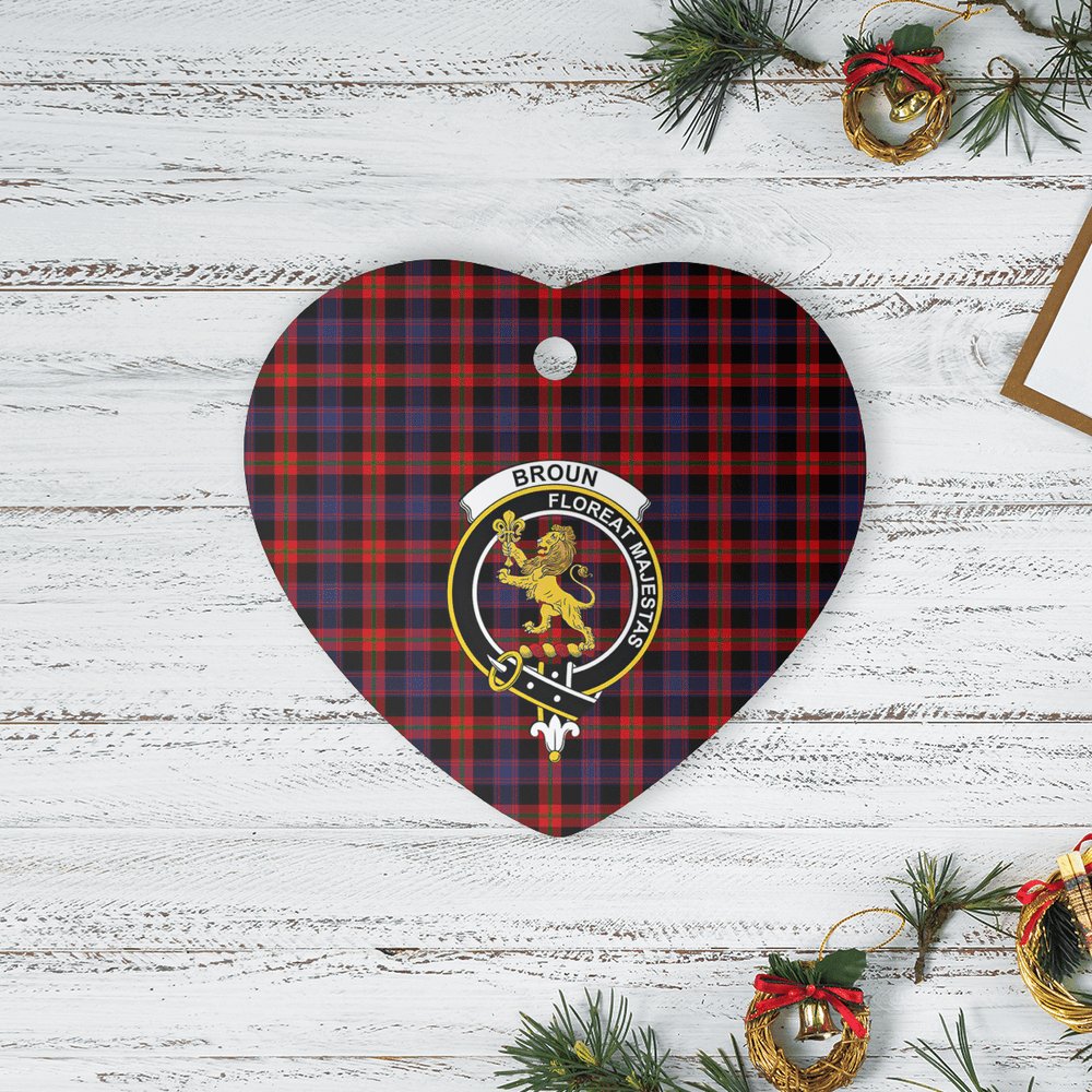 Clan Broun Tartan Crest Heart Ceramic Ornament NF85 Broun Tartan Tartan Christmas