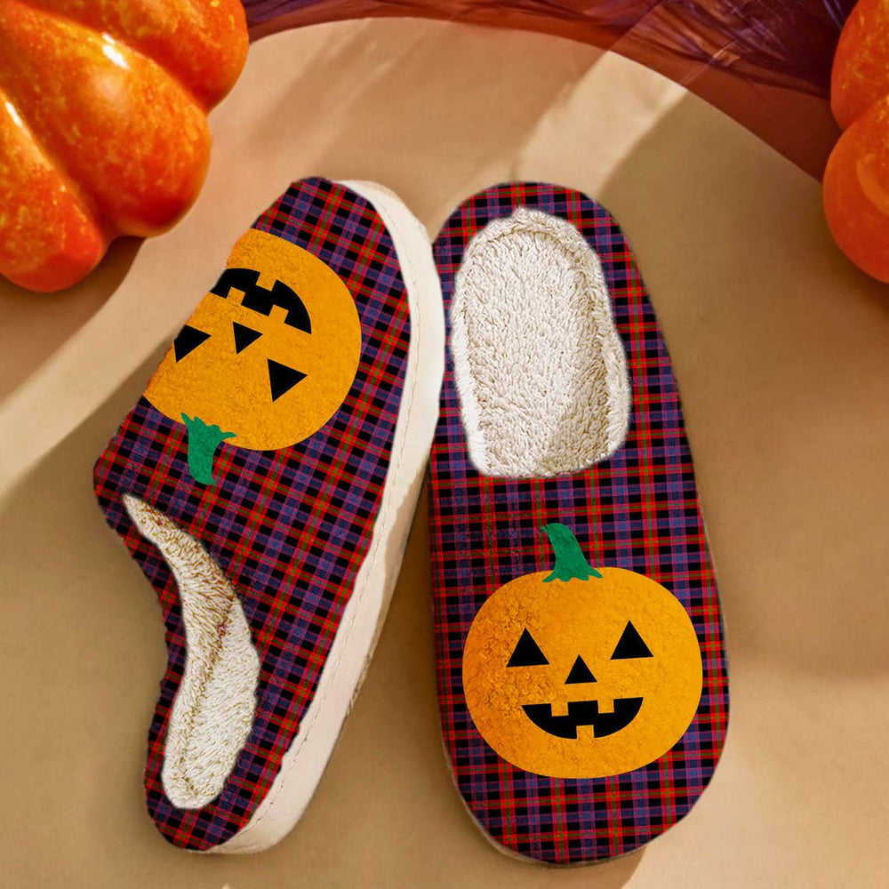 Clan Broun Tartan Halloween Pumpkin Slippers, Fluffy Spooky Slippers CT52 Broun Tartan Tartan Halloween