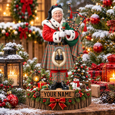 Clan Bruce Ancient Tartan Christmas Piper Plaque with Custom Photo & Name