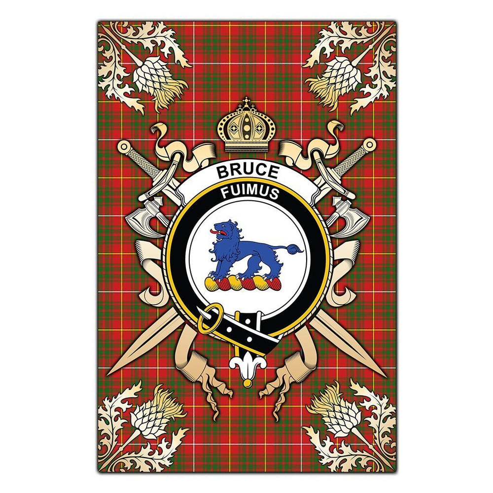 Clan Bruce Modern Tartan Crest Black Garden Flag - Gold Thistle CE84 Clan Bruce Tartan Today