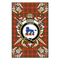 Clan Bruce Modern Tartan Crest Black Garden Flag - Gold Thistle CE84 Clan Bruce Tartan Today