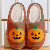 Clan Bruce Modern Tartan Halloween Pumpkin Slippers, Fluffy Spooky Slippers UF28 Bruce Modern Tartan Tartan Halloween