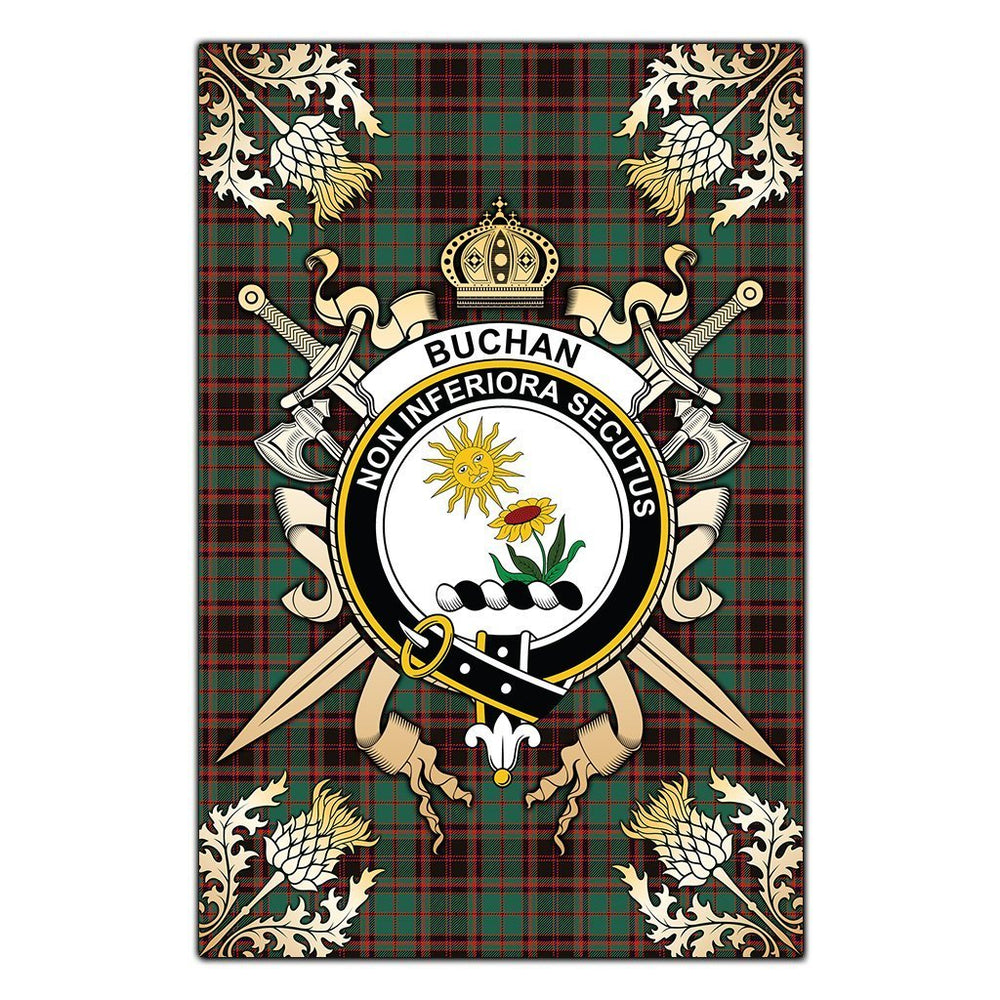 Clan Buchan Ancient Tartan Crest Black Garden Flag - Gold Thistle TI24 Clan Buchan Tartan Today
