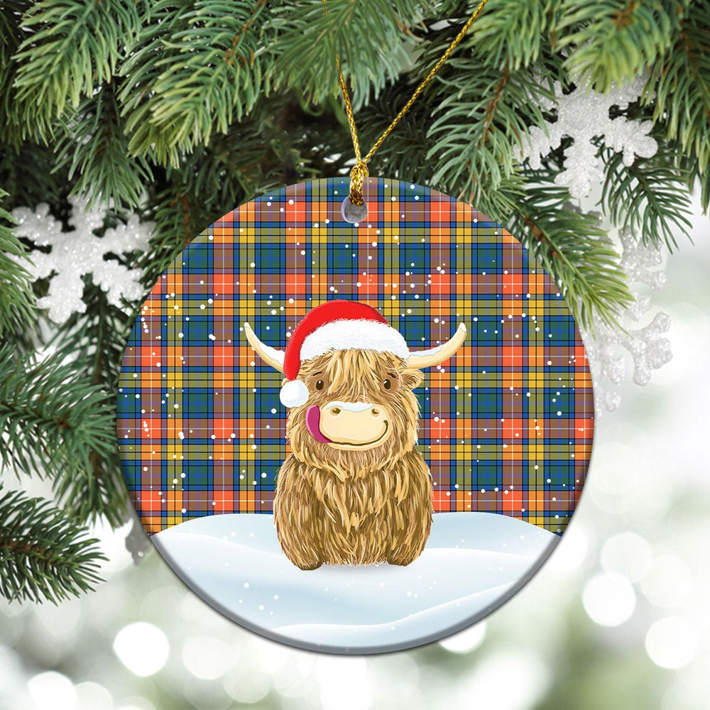 Clan Buchanan Ancient Tartan Christmas Ceramic Ornament Highland Cows Style IE97 Buchanan Ancient Tartan Tartan Ornament