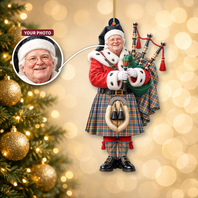 Clan Buchanan Ancient Tartan Christmas Piper Ornament with Custom Photo