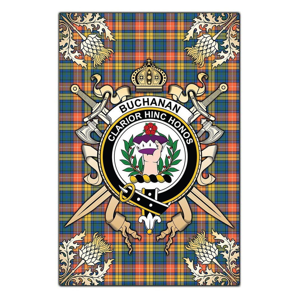 Clan Buchanan Ancient Tartan Crest Black Garden Flag - Gold Thistle LR82 Clan Buchanan Tartan Today