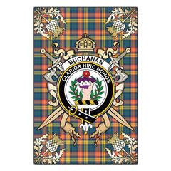 Clan Buchanan Ancient Tartan Crest Black Garden Flag - Gold Thistle LR82 Clan Buchanan Tartan Today