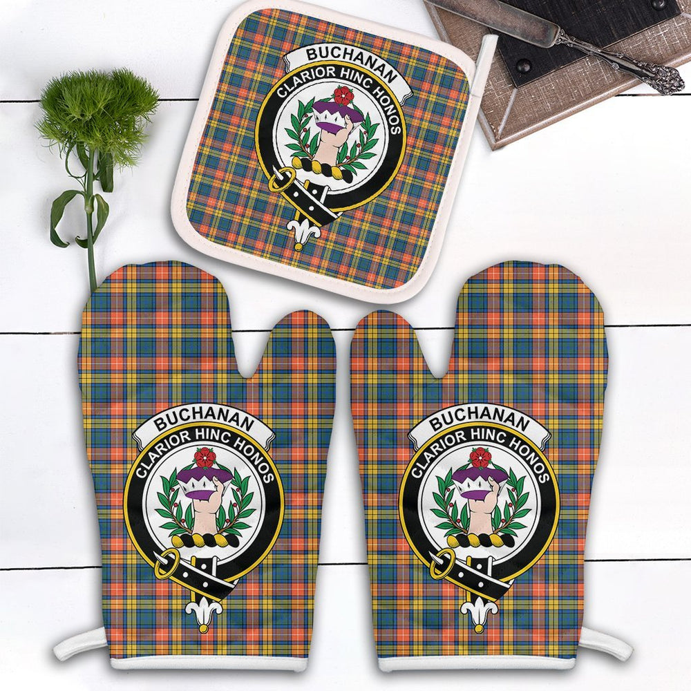 Clan Buchanan Ancient Tartan Crest Oven Mitt And Pot Holder (2 Oven Mitts + 1 Pot Holder) DA60 Clan Buchanan Tartan Today