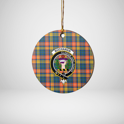 Clan Buchanan Ancient Tartan Crest Round Ceramic Ornament
