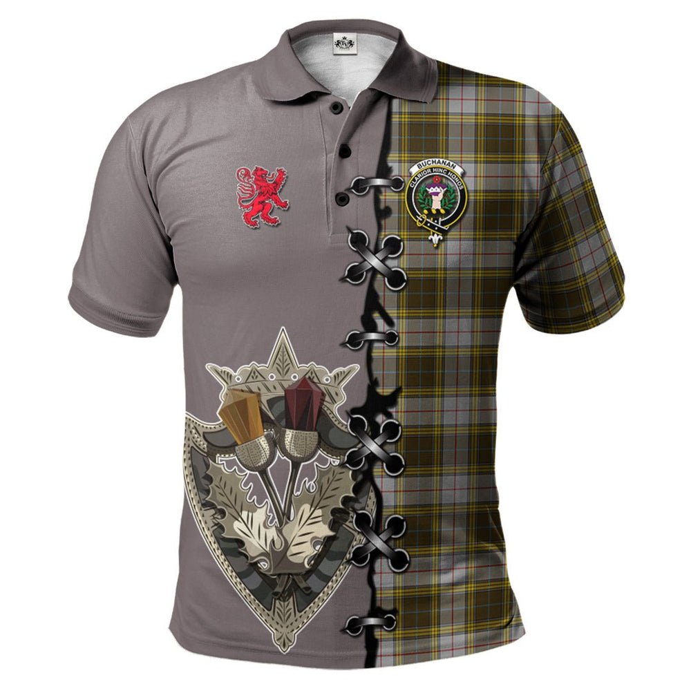Clan Buchanan Dress Tartan Polo Shirt - Lion Rampant And Celtic Thistle Style HN18 Buchanan Dress Tartan Tartan Polo