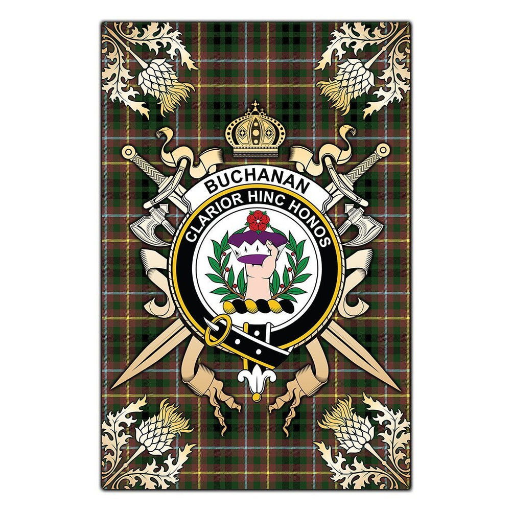 Clan Buchanan Hunting Tartan Crest Black Garden Flag - Gold Thistle GO26 Clan Buchanan Tartan Today
