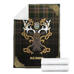 Clan Buchanan Hunting Tartan Crest Premium Blanket Celtic Stag Style LR48 Clan Buchanan Tartan Today