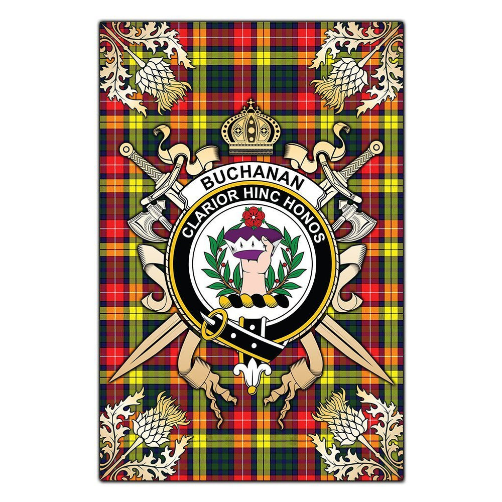 Clan Buchanan Modern Tartan Crest Black Garden Flag - Gold Thistle UK16 Clan Buchanan Tartan Today
