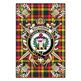 Clan Buchanan Modern Tartan Crest Black Garden Flag - Gold Thistle UK16 Clan Buchanan Tartan Today