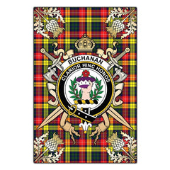 Clan Buchanan Modern Tartan Crest Black Garden Flag - Gold Thistle UK16 Clan Buchanan Tartan Today