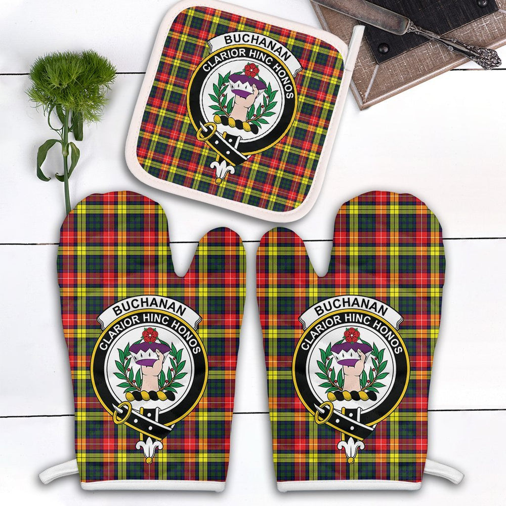 Clan Buchanan Modern Tartan Crest Oven Mitt And Pot Holder (2 Oven Mitts + 1 Pot Holder) ME54 Clan Buchanan Tartan Today