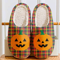 Clan Buchanan Modern Tartan Halloween Pumpkin Slippers, Fluffy Spooky Slippers MA59 Buchanan Modern Tartan Tartan Halloween