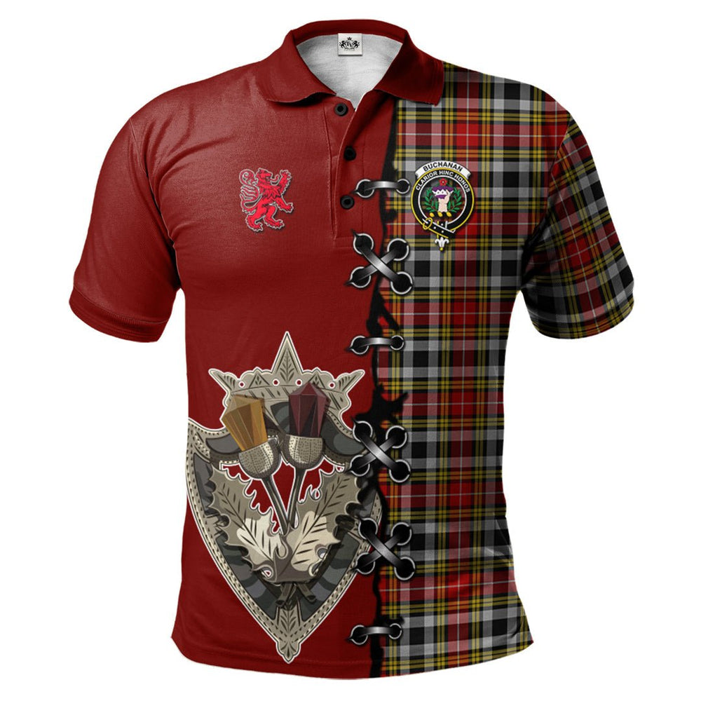 Clan Buchanan Old Dress Tartan Polo Shirt - Lion Rampant And Celtic Thistle Style FX40 Buchanan Old Dress Tartan Tartan Polo