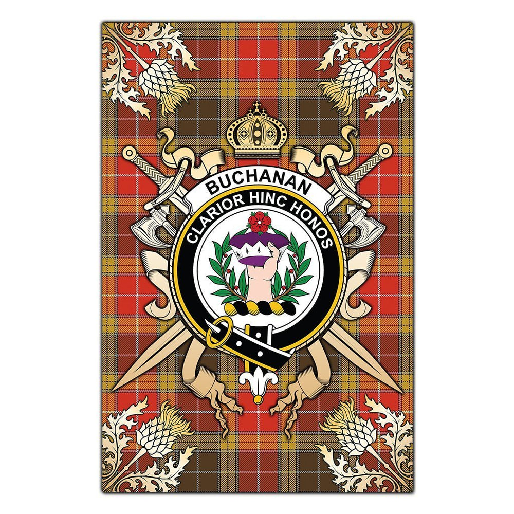 Clan Buchanan Old Set Weathered Tartan Crest Black Garden Flag - Gold Thistle TV82 Clan Buchanan Tartan Today
