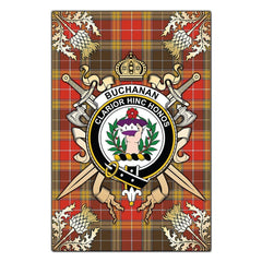 Clan Buchanan Old Set Weathered Tartan Crest Black Garden Flag - Gold Thistle TV82 Clan Buchanan Tartan Today