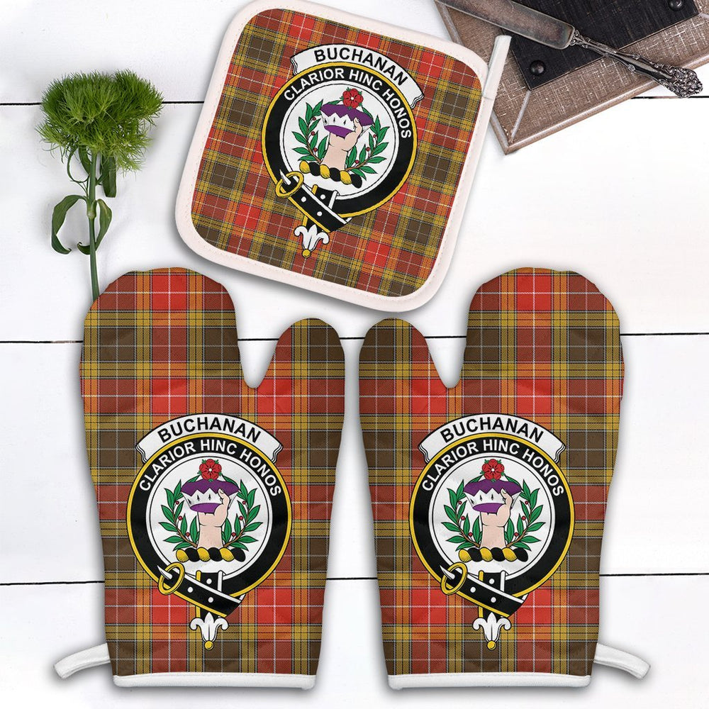 Clan Buchanan Old Set Weathered Tartan Crest Oven Mitt And Pot Holder (2 Oven Mitts + 1 Pot Holder) RW19 Clan Buchanan Tartan Today